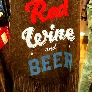 T Party Red Wine and Beer Fringe Tank Top